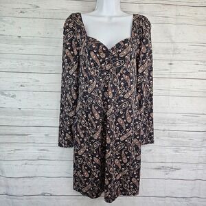 Boden Womens Sweetheart Jersey Mini Dress Sz 8 Blue Paisley Long Sleeve